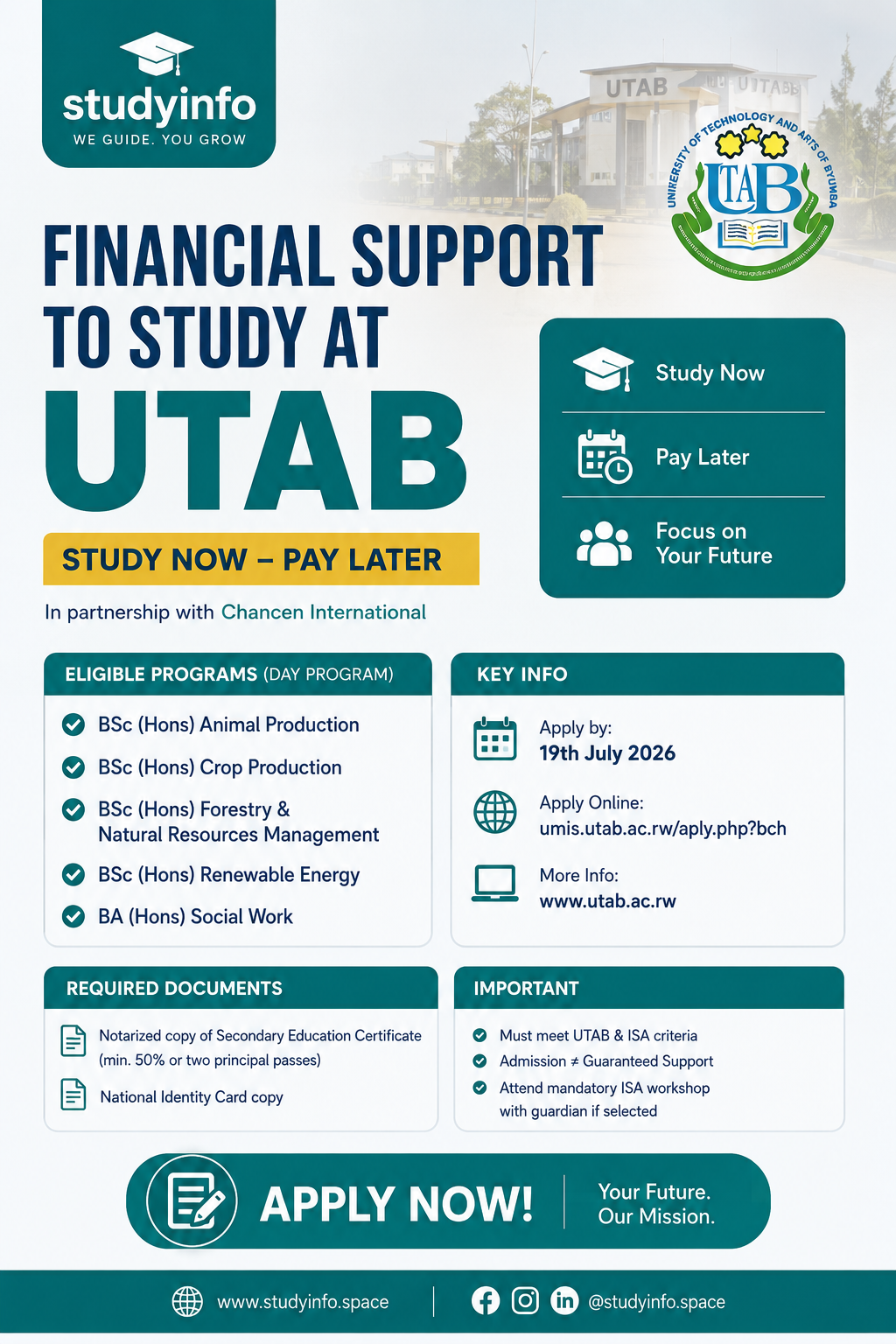 FINANCIAL SUPPORT TO STUDY AT UTAB