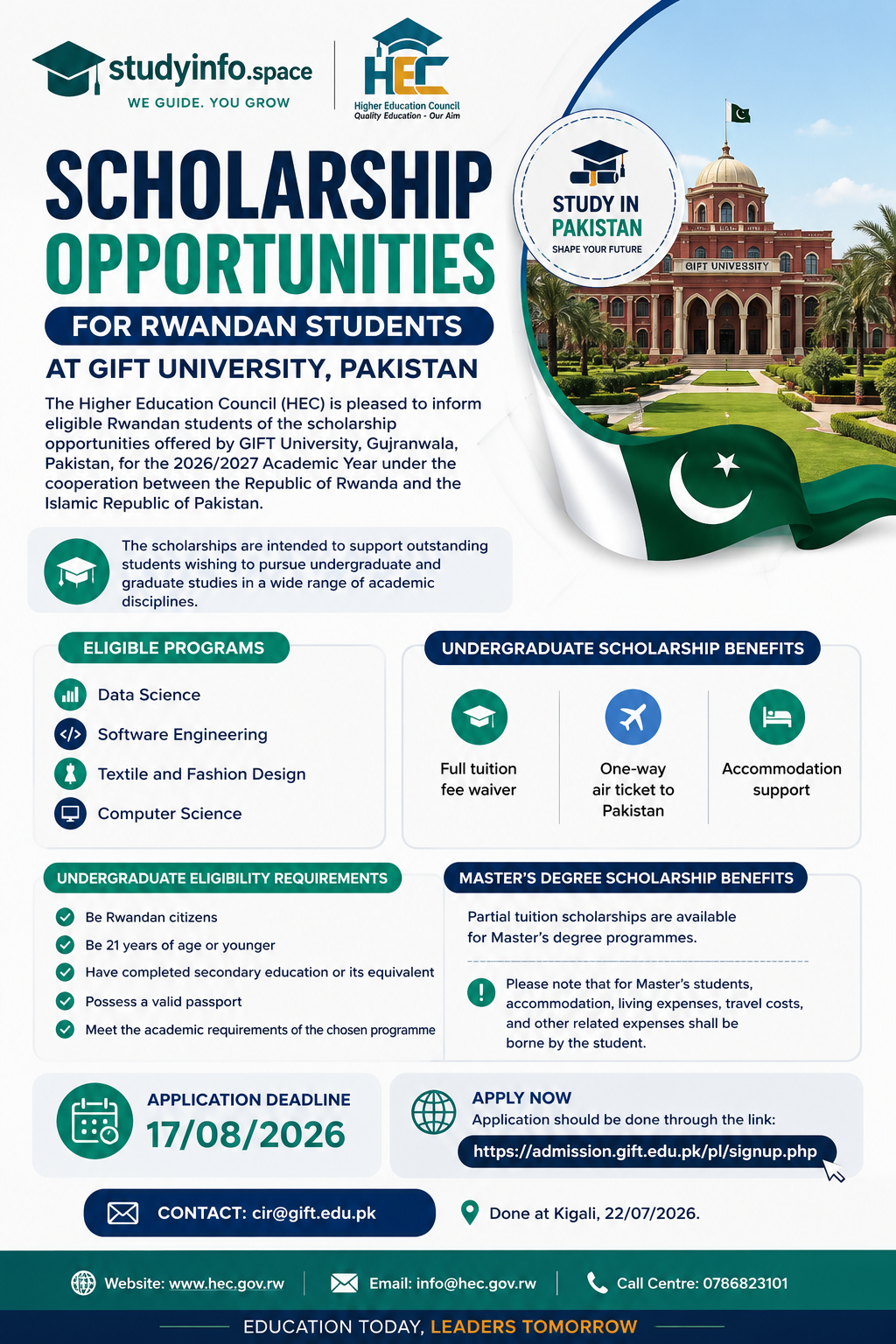 Scholarship Opportunity for Rwandan Students – Study in Pakistan!